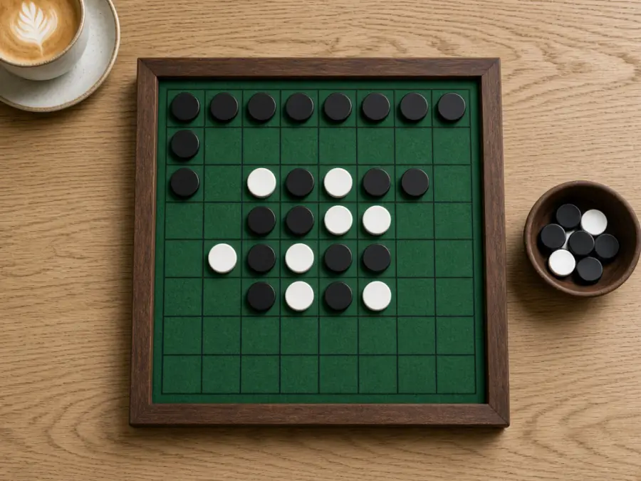 Reversi a metà partita: il Nero tiene l'angolo in alto a sinistra e una fila stabile lungo il bordo superiore