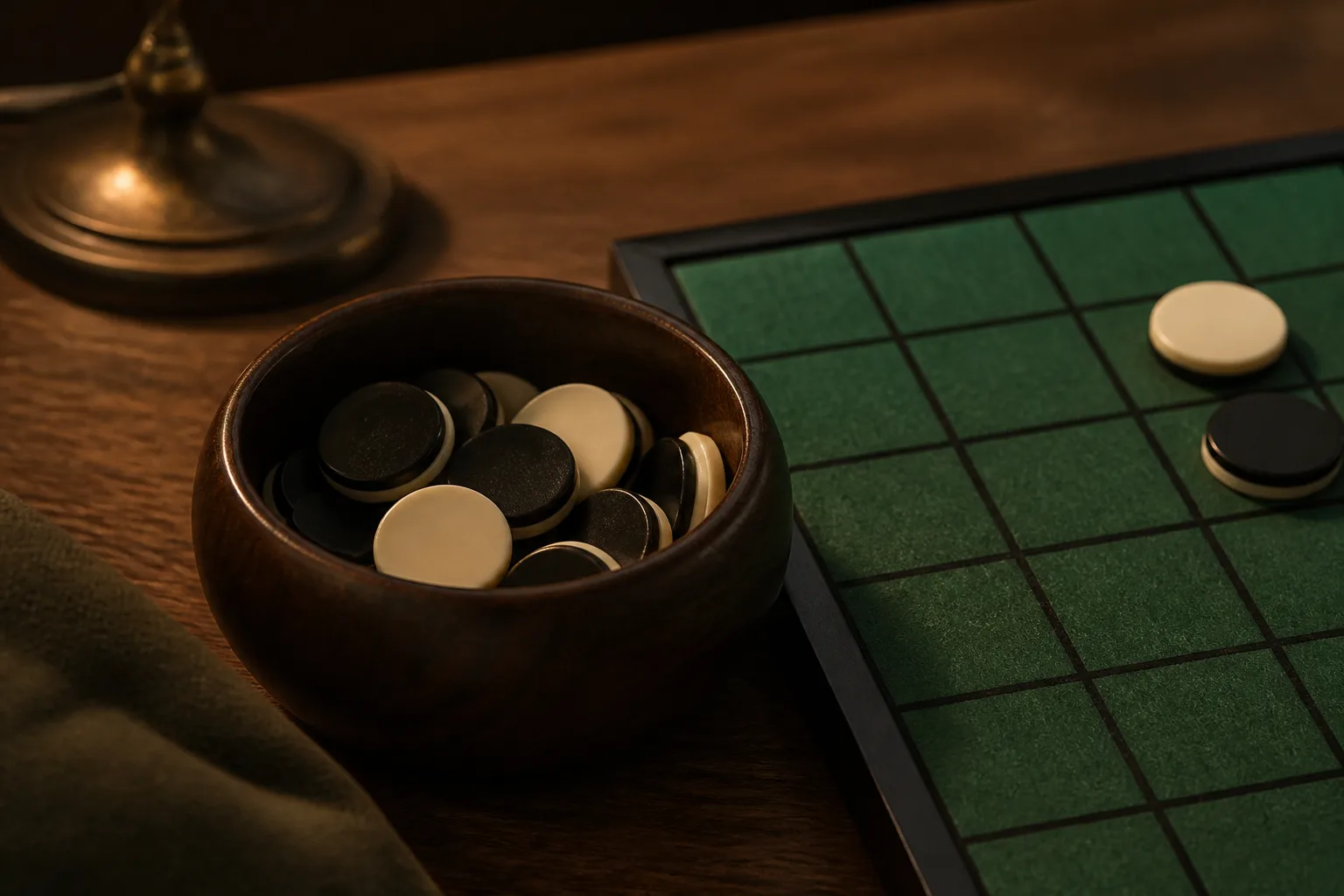 The four starting discs in the center of an 8×8 Reversi board