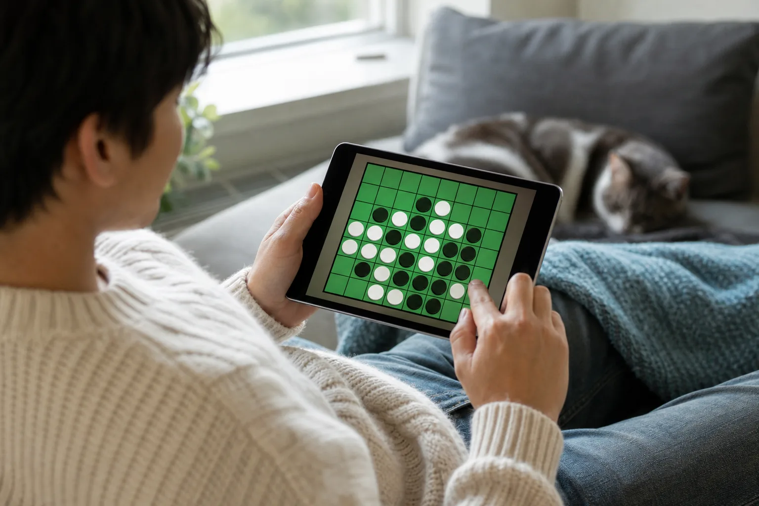 A beginner practising Reversi on an 8×8 board against an AI opponent