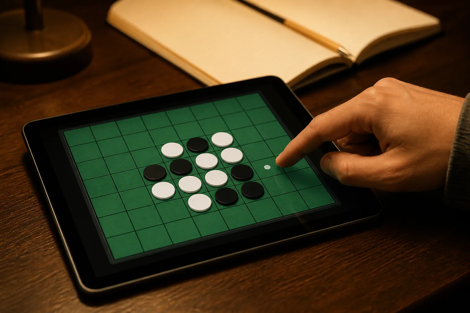 A beginner comparing a hint and an undo during a Reversi game against AI