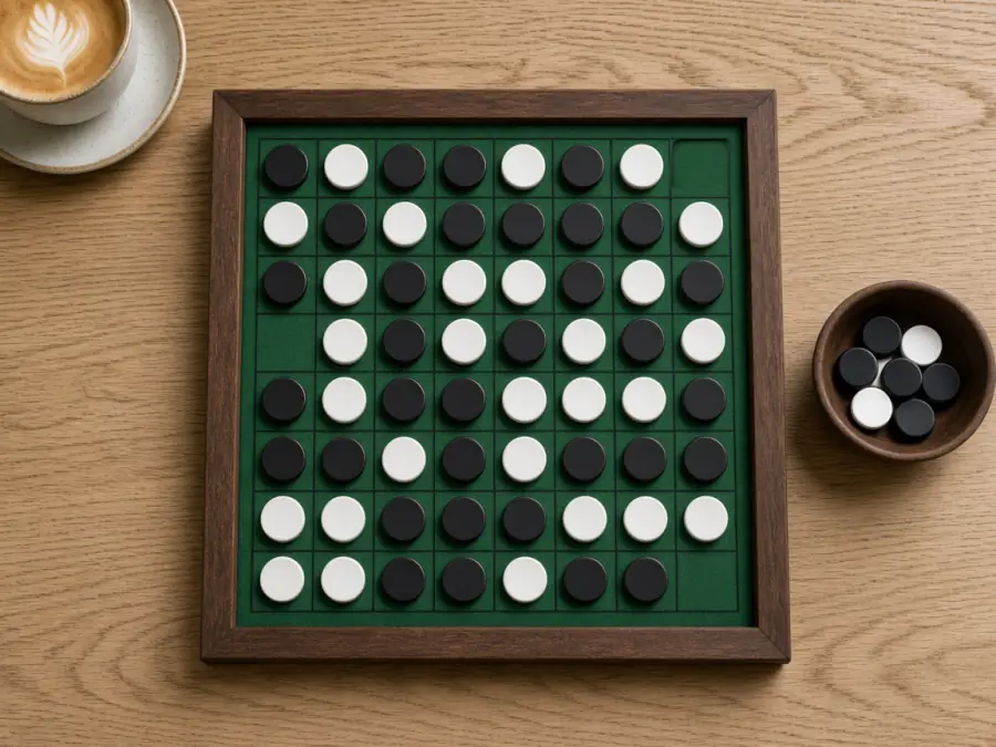 Finale di Reversi con tre caselle vuote, h1, a4 e h8: chi gioca l'ultima mossa decide la partita