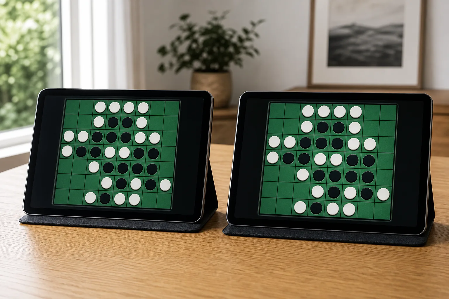Two players seeing the same online Reversi board